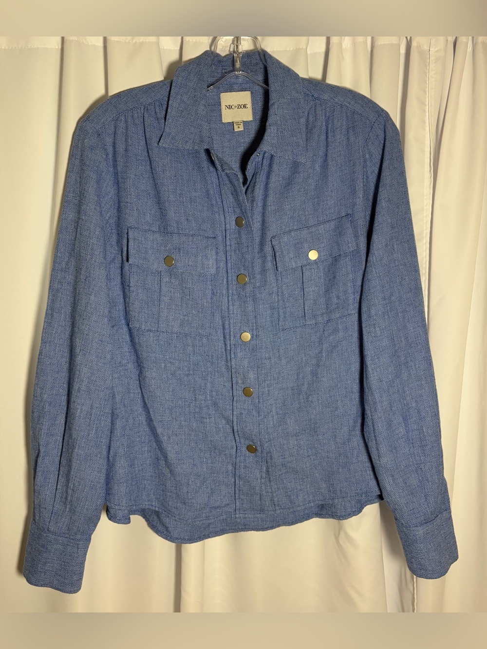NIC + ZOE Blue All Around Cotton & Linen Blend Shirt Jacket size S
